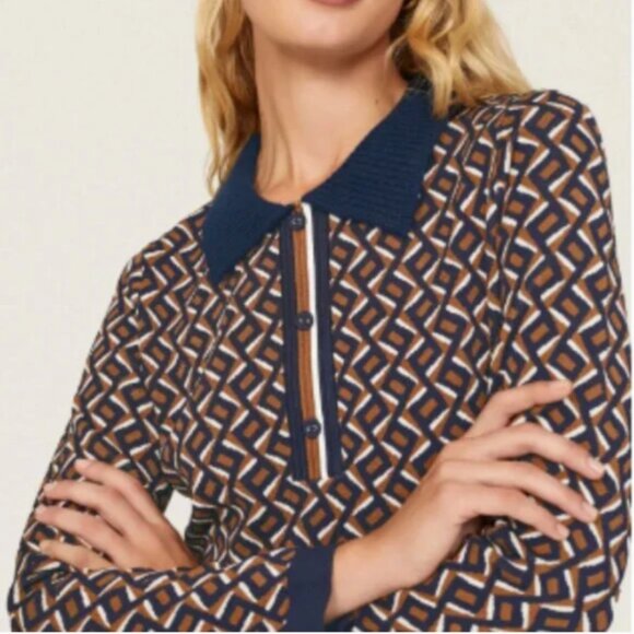 DVF Diane Von Furstenberg Mini Dress Milena Zig Zag Camel Knit Office Small NEW - Picture 2 of 15